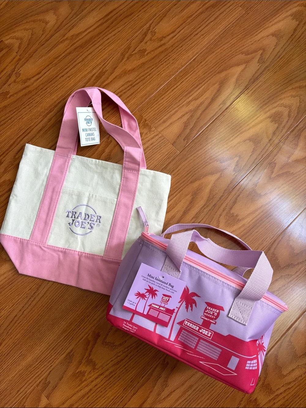 Trader Joe's Pink & Purple Insulated Mini Bag & Mini Canvas Tote